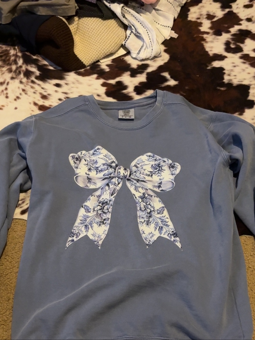 womens Blue Bow Print Sweatshirt - Small